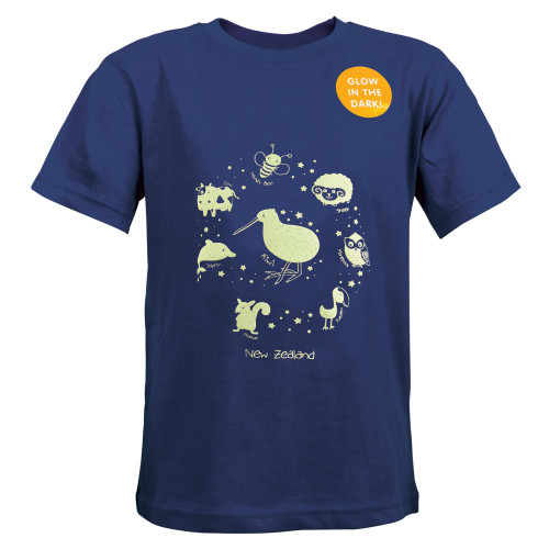 Dark Navy NZ Children's T-Shirt | Glow in the Dark NZ Animals