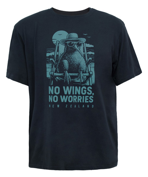 New Zealand “No Wings, No Worries” Kiwi T-Shirt - Navy Blue