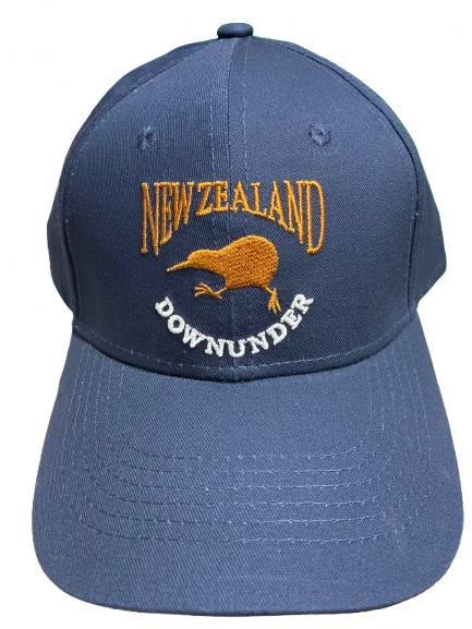 Navy blue New Zealand cap with embroidered kiwi bird and New Zealand Down Under lettering