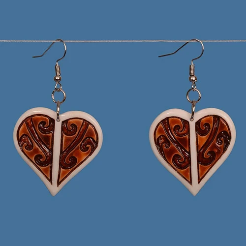 Bone earrings - Heart with Koru Design