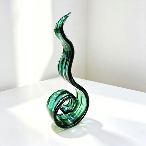 Kiwiana glass art with Koru shape in blue and green fleck