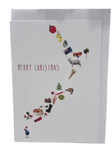 NZ Christmas Card | NZ Icons in a Map of New Zealand
