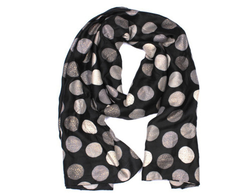 Black Scarf with Grey and Gold Colour Spots