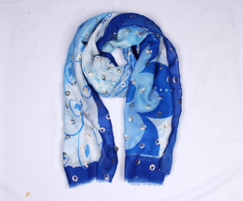 Patterned Scarf with Flowers and Gold Colour Circles