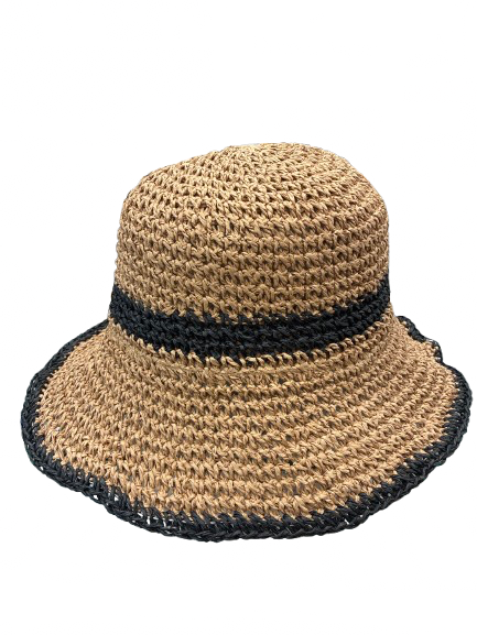 Crocheted Foldable Summer Hat with Stripe Detail