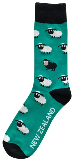 Bamboo and cotton socks with NZ sheep on teal coloured socks
