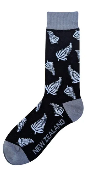 NZ Fern on black bamboo and cotton socks
