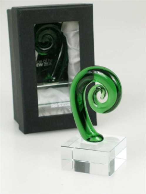 NZ Koru Frond - green glass - approx 15cm