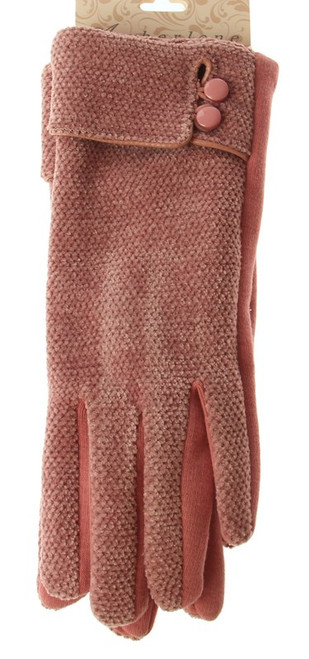 pink Chenille Glove - with two buttons and touch screen finger