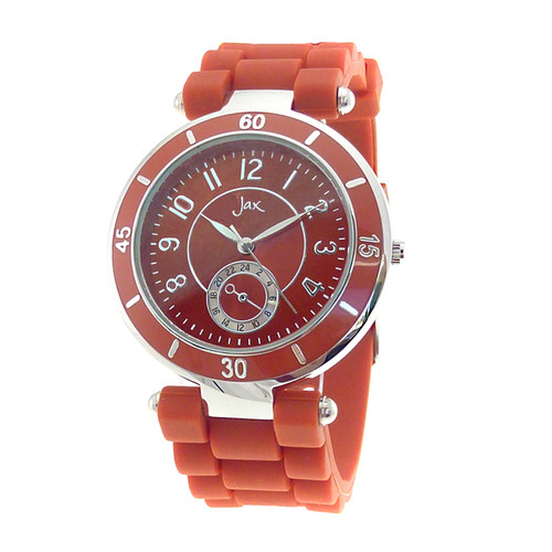 silv and burnt orange watch with silicon strap