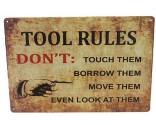 retro vintage style tin plaques - tool rules