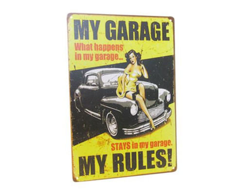 Retro Vintage Style Tin Plaque - Garage Rules