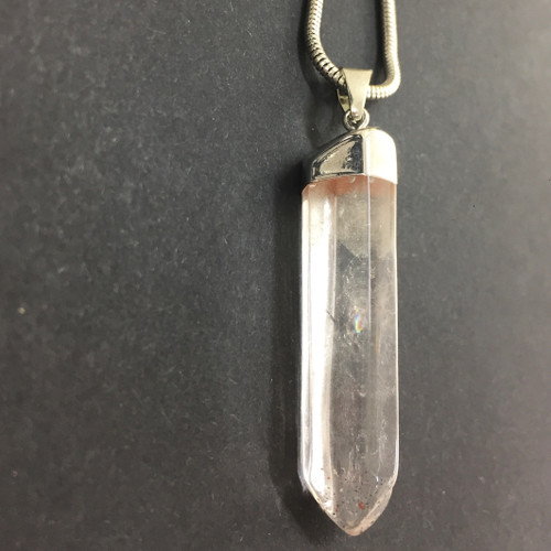 Genuine clear crystal pendant on silver snake chain