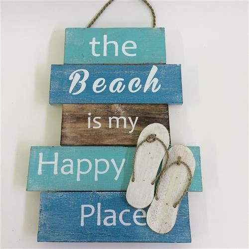 The beach is my happy place - wooden hanging sign