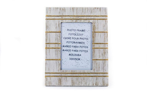 Photo frame white distressed with beige rope (10cm x 15cm)