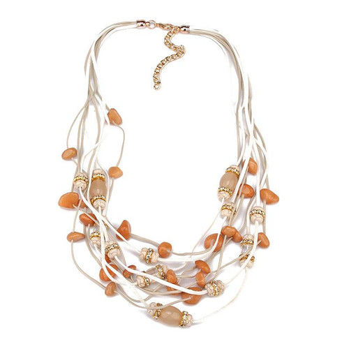 multi layer resin bead necklace with natural orange accent on  cord