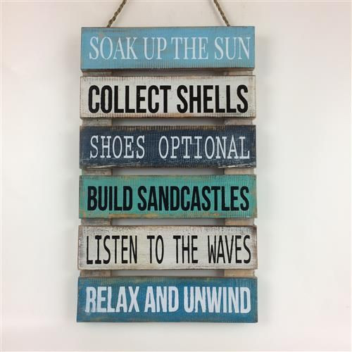 Soak up the sun, collect shells (multi) .... Hanging wooden sign 30cm x 50cm