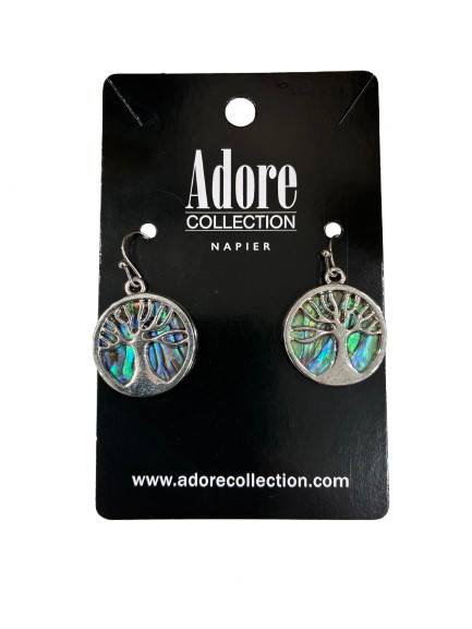 NZ paua shell Kauri tree earrings on hooks