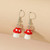 red mushroom with white spots on top earring on hook