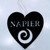 Napier and Koru cut out of hanging black felt heart