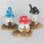 Wooden painted mushroom house on natural wood base (3 options)