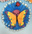 Wall hanging handpainted cement butterfly on round blue flower