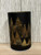 Light up LED decorative glass lamp with gold coloured conifers