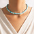 blue and white round disc shell necklace choker