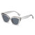 transparent grey frame "cats eye" style sunglasses with grey tint lens