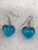 Semi transparent 3D blue heart earrings on hooks
