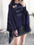 Poncho stripe detail with tassels and two large buttons - Navy
