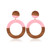 Vintage style wood and pink resin circle drop earrings on stud with posts