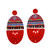 Wooden Oval retro geometric and stripe pattern earrings hung from round stud on posts - red