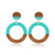 Vintage style wood and aqua blue resin circle drop earrings on stud with posts