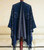 Reversible Cape with curl design and fringe - Navy with light blue