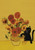 Greetings Card - Black cat in Van Gogh's Sunflower Vase