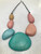 Peach and teal large bead wooden necklace