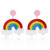 Rainbow earrings hung from pink studs on posts