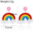 Rainbow earrings hung from pink studs on posts