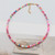 Threaded flat bead necklace with faux pearl - multicolour