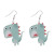 Teal dinosaur with red spikes earrings on hooks