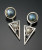 Art Deco style blue coloured pearl and moonstone triangle earrings from stud