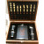 Hip flask, 4 x shot glasses and chess set in wooden box