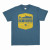 NZ Souvenir T Shirt - Slate Blue  with yellow badge with kiwi and mountain design and slogan Forever Adventure