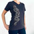 NZ Souvenir Women's fitted T Shirt - Dark Blue with Fantail and filigree  Maori design with flowers  (various sizes)