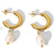 Gold coloured C shape earrings with dangling faux pearl on posts