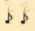 Black enamel quaver music note earrings on hooks