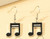 Black enamel double beam note earrings on hooks