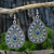 Bohemian styled teardrop earrings on hooks with blue and teal accents