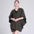winter cape shawl with pull through fastener, oilve green